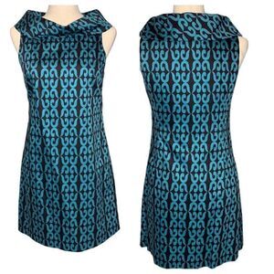 Milly Of New York Blue and Brown Mock Neck Sleeveless Mini Dress | Size 4